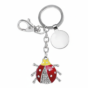 Portachiavi Coccinella con Ciondolo in Cristallo Rosso e Giallo, Catena in Metallo e Moschettone - Product Image 2