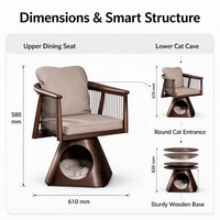 Chaise de salle à manger rotative en bois USMILEPET, chaise partagée pour humain et animal, lit pour chat, maison pour chat sous la chaise, mobilier d'intérieur pour animaux domestiques