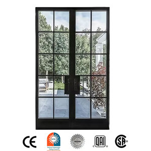 Puerta de Hierro Forjado Francesa de Doble Hoja con Diseño de Rejilla para Exterior/Interior, Puerta de Doble Vidrio para Exteriores e Interiores - Product Image 1