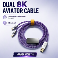 Câble de clavier Aviator 1,5 m 8K 8000 Hz 1 vers 2, double Type C vers USB A, en alliage de zinc tressé, pour claviers à interrupteurs magnétiques