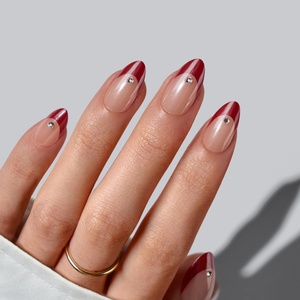 Faux Ongles Faits Main BTArtbox – Vente en Gros d'Ongles Artificiels en Gel Doux Amande, French Manucure Rouge avec Strass, à Coller - Product Image 1