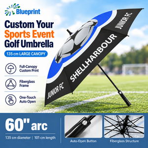 Paraguas de Golf con Diseño de Logotipo de Fútbol Personalizado, Automático, de Apertura Rápida, con Armazón de Fibra de Vidrio de 30 Pulgadas, de Una Sola Capa, Resistente al Viento, para Eventos Deportivos - Product Image 1