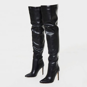 Bottes hautes à talon aiguille pour femme, pointues, sexy, taille 43, au-dessus du genou, style simple, à enfiler, nouvelle collection - Product Image 4