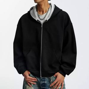 Sweat à capuche zippé en molleton épais, coupe ample, avec logo personnalisé en strass <span class=keywords><strong>Nacre</strong></span>, style Hip Hop oversize, doublure color block - Product Image 4