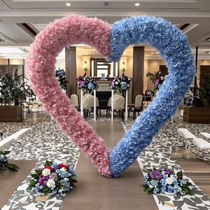 Witte Roze Blauwe Rozen Hortensia Zijden Hartvormige Bloemen Langdurige Aanzoek Hartvormige Stand Bruiloft Boog Bloemstuk Podiumdecoratie - Product Image 2
