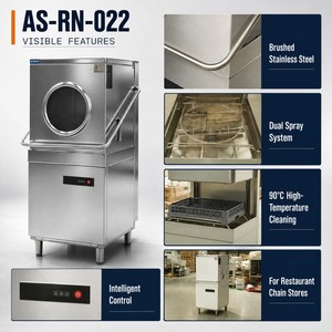 Lavavajillas Comercial Tipo Campana de Acero Inoxidable 304 con Calentamiento Eléctrico, 900-1100 Unidades/H, Enjuague a Alta Temperatura, para Restaurantes, con Elevación - Product Image 5