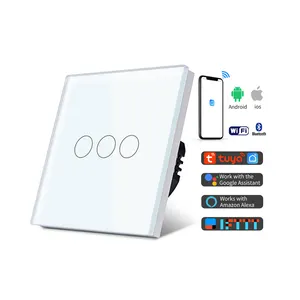 Smart WI-FI 3 Gang 1 with with Neutral Line 86*86mm Tempered Glass Panel 1000W Tuya Smartlife Touch Light Switch