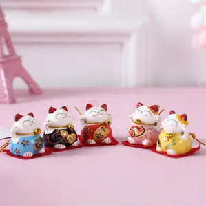 Top qualità home hotel Car decor porcellana Lucky cat 1.5 pollici ceramica fortuna giapponese figurine regalo Maneki Neko