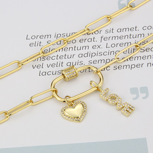 Collar clásico <span class=keywords><strong>de</strong></span> latón para mujer con colgante <span class=keywords><strong>de</strong></span> circón chapado en oro, cadena <span class=keywords><strong>de</strong></span> clavícula y corazón, <span class=keywords><strong>carta</strong></span> <span class=keywords><strong>de</strong></span> <span class=keywords><strong>amor</strong></span> para <span class=keywords><strong>aniversario</strong></span> - Product Image 5