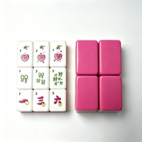 Deslumbrante Juego de Mahjong Acrílico con Tacto de Terciopelo, Fichas de Mahjong Americanas Rosadas para Noche de Mahjong con Cócteles
