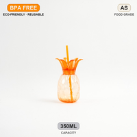 Mug en plastique transparent de 350 ml en forme d'ananas avec couvercle et paille pour boissons fraîches d'été et fêtes