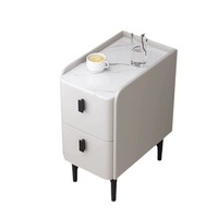 Table de chevet moderne minimaliste haut de gamme de luxe pour chambre à coucher, 2 tiroirs, charge USB/sans fil, plateau en pierre