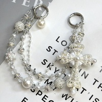 Breloque de téléphone Ace Cross, cordon vintage élégant en perles et strass, pendentif de sac rétro style coréen, bijoux personnalisés avec logo VMI en stock