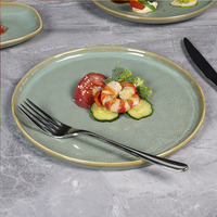 YAYU haute température glaçure entrée vaisselle rustique en céramique fine à manger plats ronds four vert assiettes en porcelaine pour Restaurant