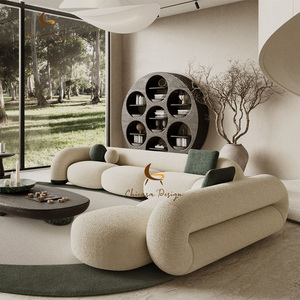 Muebles Modernos de <span class=keywords><strong>Diseño</strong></span> <span class=keywords><strong>Italiano</strong></span> de Lujo, Sofá Seccional Curvo de Terciopelo, Sofás Modernos en Forma de L con Tela Bouclé para el Hogar - Product Image 1