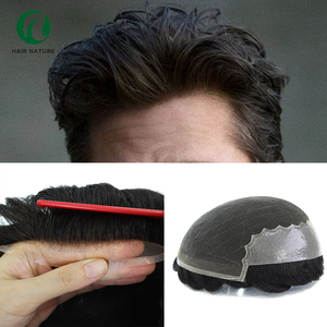 Parrucchino Q6 con Base in Pizzo e PU, Nodi Sbiancati Frontali, Densità 130%, Protesi Capillare Maschile, Sistema <span class=keywords><strong>di</strong></span> Sostituzione dei Capelli - Product Image 1