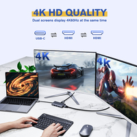 Adaptateur USB-C multi-ports KUMO Type-C vers PD 100W Trois USB 3.0 Double HDMI 4K Station d'accueil 6-en-1 Hub USB-C