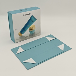 Boîte cadeau magnétique pliable de luxe recyclable avec logo personnalisé, emballage en papier pour crème pour le visage, lotion, soin de la peau, avec insert en plastique - Product Image 2
