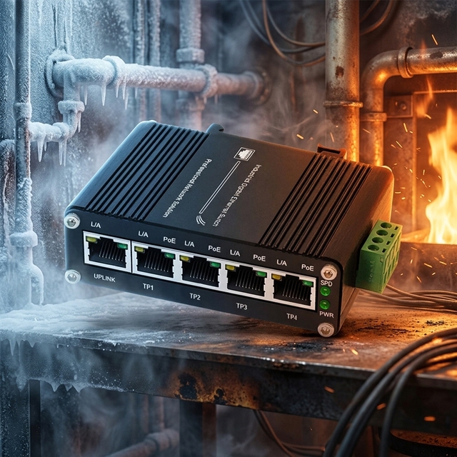 Industrial Unmanaged 5 Port Full Gigabit PoE Switch IEEE802.3af/at With RPS Redundant Power DIN Rail for IP Camera Wireless AP