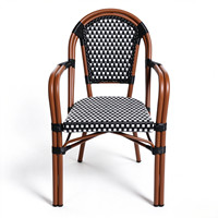 Ensemble table et chaises de bistrot français en gros, noir et blanc à carreaux, en rotin PE, aluminium inoxydable pour hôtel, villa, terrasse, balcon