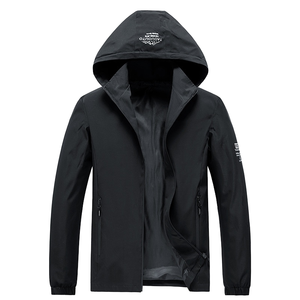 Men's Casual Stand Collar Windproof Digital Printed <b>Windbreaker</b> Jacket Zipper Closure <b>Black</b> Hooded 100% Polyester Finished - Product Image 1