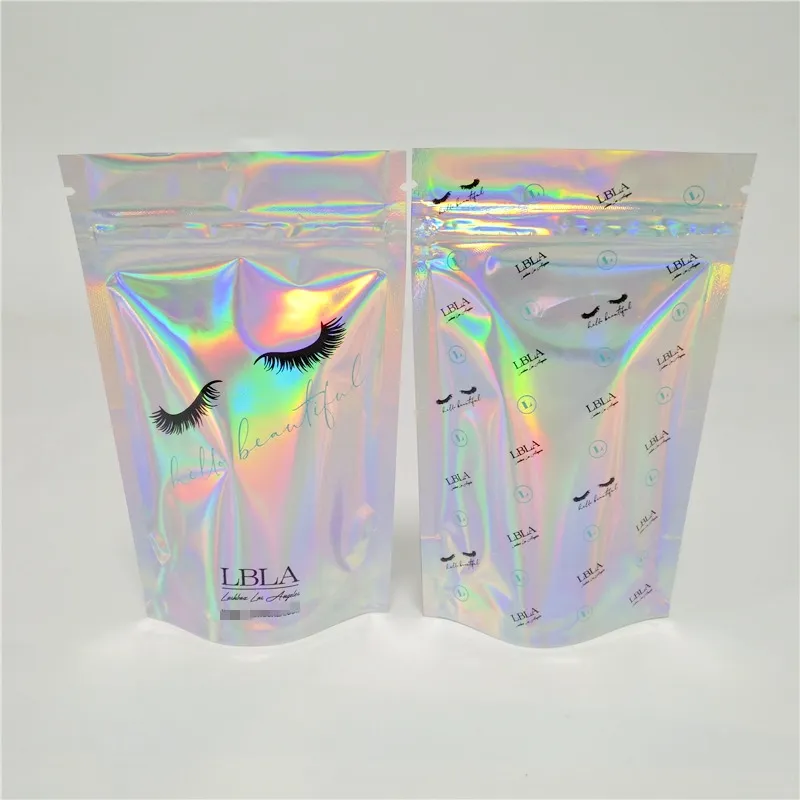 Shining Metallized Mylar Hologram Foil Bag for Cosmetic Eyelash Extension Glue Packaging/Plastic Holographic Laser Bag