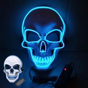 Disfraces de Halloween Led Scary Skull Light Up con El Wire 3 modos intermitentes Skeleton Cool Mask Party , Festival, Cosplay