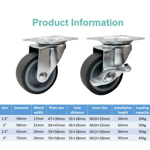 Rodízios giratórios para móveis de reposição de 2 polegadas 50mm sem rolamento <span class=keywords><strong>industrial</strong></span> TPR roda rodízio com freio lateral preto - Product Image 2