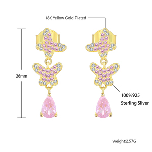Nouvelle personnalité de la mode 925 argent Sterling 18K or rose pierres précieuses papillon collier boucle d'oreille ensemble de bijoux en gros bijoux - Product Image 6
