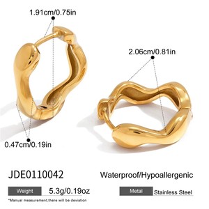 Pendientes de Moda Minimalistas con Ondas Pulimentadas, Chapados en Oro de 18K, para Mujer, Joyería de Acero Inoxidable Resistente al Agua, Regalo - Product Image 4