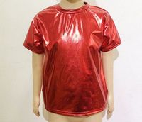 Kustom grosir Glitter bersinar kinerja kemeja dansa kostum cerah lengan pendek T-shirt warna Solid atasan untuk dewasa dan anak-anak