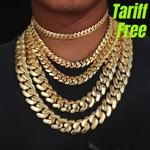 Chaîne cubaine Bracelet Colliers Laiton <span class=keywords><strong>14K</strong></span> 18K Plaqué Or 10mm-25mm Lourd Solide Miami Cubain Lien Chaîne Hip Hop Collier pour Hommes - Product Image 1