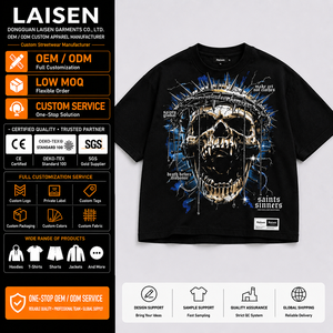 T-shirt Streetwear Personnalisé OEM ODM, T-shirt Graphique DTG Personnalisé, T-shirt Vintage Délavé à l'Acide, T-shirts Personnalisés à Motif 3D, 100% Coton - Product Image 1