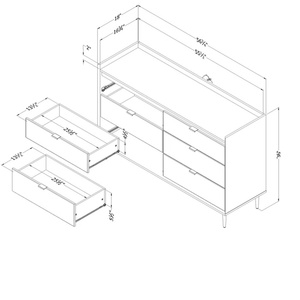 Commode à 6 tiroirs avec plateau en MDF de 36'' H x 57'' L, glissières métalliques, poignées en laiton, garantie 5 ans, idéale pour chambre principale - Product Image 4