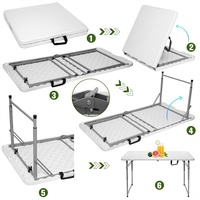 Table pliante d'extérieur en plastique au design moderne, réglable en hauteur, portable, 4 places, pour bureau, conférence, camping, pique-nique