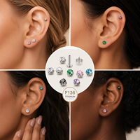 Pendiente de cartílago de titanio ASTM F136 G23 de moda, estilo punk, con circonita de corte Asscher y engaste de garra, hipoalergénico y a juego.