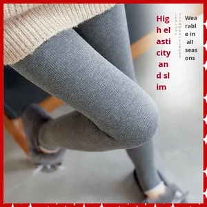 <span class=keywords><strong>Pantalon</strong></span> thermique à pieds une pièce pour femmes automne hiver vêtements d'extérieur en coton côtelé épais avec jambières à rayures verticales - Product Image 2