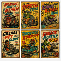 Letrero Metálico Retro Vintage de Carreras Hot Rod Monster, Letrero de Metal Estilo Antiguo para Garaje, Cueva del Hombre, Taller, Póster de Pared
