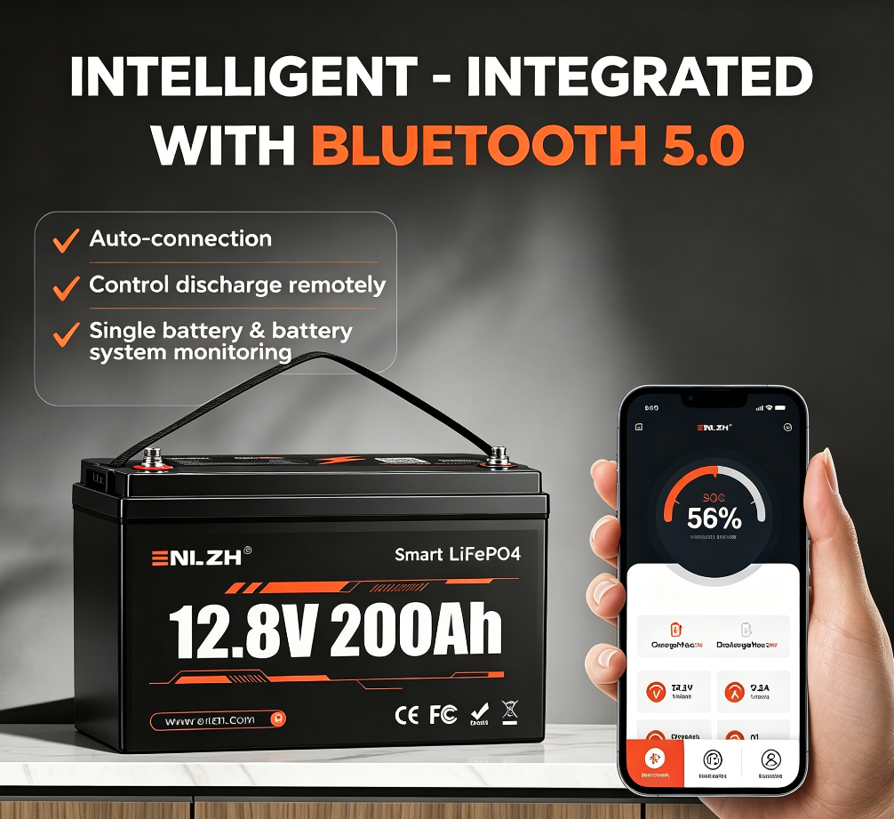 Enlzh Hot Selling Kepworth 12.8V 200Ah Lithium Ion Lifepo4 Deep Cycle Bluetooth Battery Built-in BMS Solar Power Storage Battery · image 1
