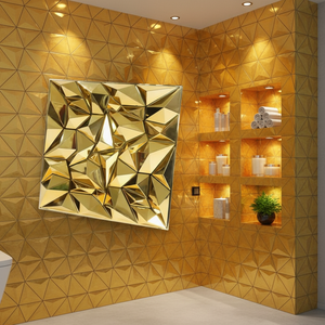 Panneau mural intérieur en PVC 3D, design diamant doré, facile à installer, 30*30cm 50*50cm, vente en gros en Chine - Product Image 2