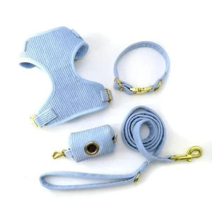 メーカーカスタマイズカラー高級コーデュロイ子犬ウォーキングギア犬ハーネスリーシュカラーコンボ - Product Image 3