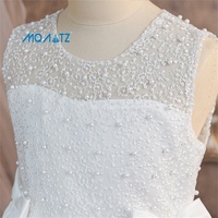 Gaun Komuni Satin Elegan MQATZ untuk Anak Perempuan, dengan Aksen Renda dan Mutiara, Model A-Line Panjang, Gaun Pengiring Pengantin ALP810