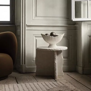 Table d'appoint de chevet en pierre de <span class=keywords><strong>travertin</strong></span> naturel, motif brisé, faite à la main par un designer, pour salon et maison d'hôtes, au design artistique - Product Image 3