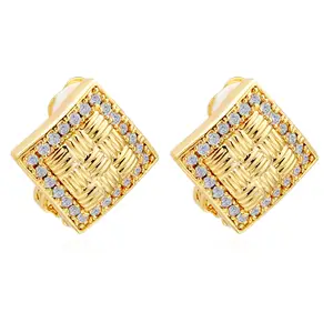Minimalist rhombus crystal hollow geometric jewellery earring wire clip on diamond earrings with flat back custom name plated