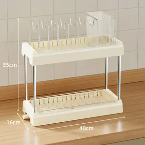 Double-deck Dish Drying Rack Multi Functional Stainless Steel And Plastic Bowl Dish Rack Kitchen Utensil