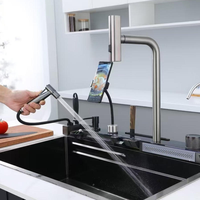 Évier de cuisine intelligent en acier inoxydable avec pistolet de pulvérisation haute pression, support pour téléphone, robinet purificateur d'eau multifonctionnel