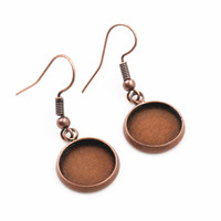 Supports de boucles d'oreilles pour la fabrication de bijoux, plateaux métalliques ronds de 8 à 25 mm avec crochets, 9 couleurs