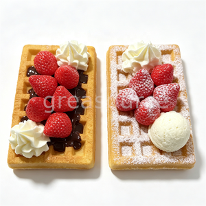 Modèle de dessert rectangulaire simulé, gaufre, fraise artificielle, crème fouettée, crème glacée, accessoire de présentation, décoration de vitrine de boulangerie, pour photos culinaires - Product Image 5