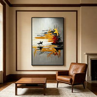 Décoration murale en MDF, peinte à la main, paysage abstrait de coucher de soleil, style Art Déco, cheval galopant, tons gris et blanc, personnalisable