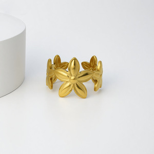 Bague Fleur Plaqué Or et Argent au Design Tendance, Luxe Léger, Réglable, Unisexe, en Acier Inoxydable, Vente en Gros de Bijoux - Product Image 4